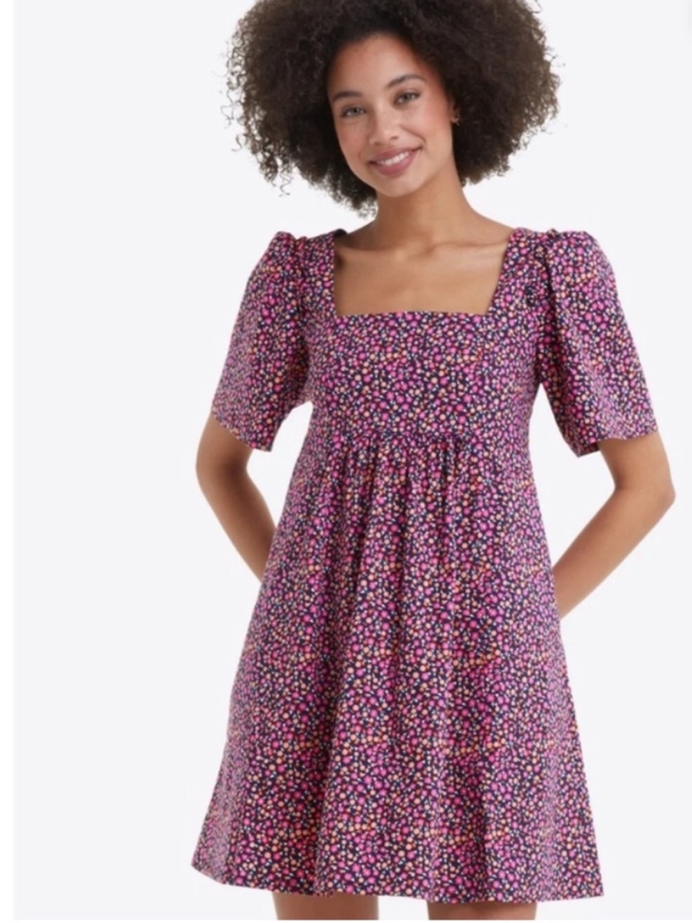 Draper James Dottie Babydoll Shift Dress Women XS Nassau Multi Navy Floral Print